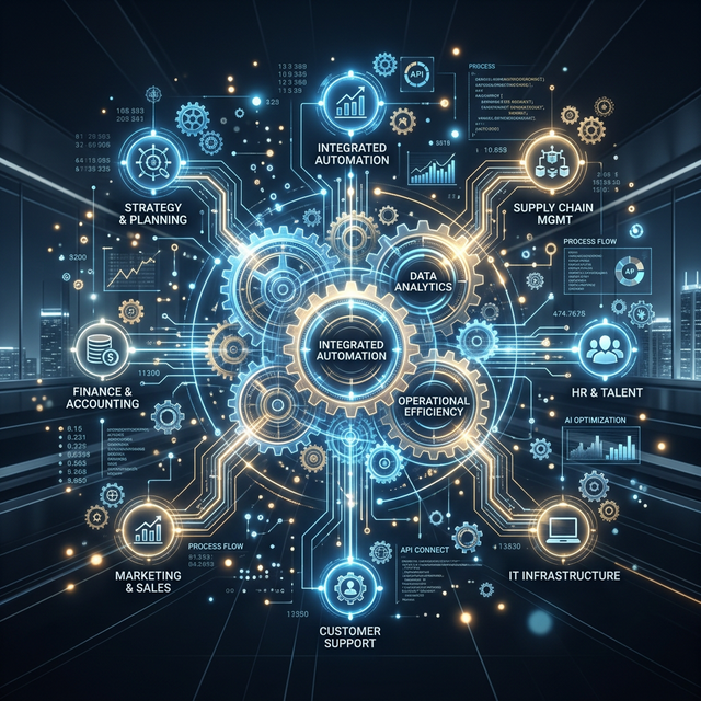 Conceptual workflow optimization with advanced digital automation symbols