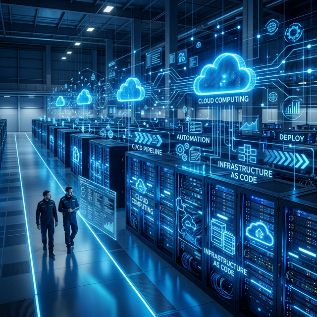 Futuristic cloud data center with digital infrastructure visualization